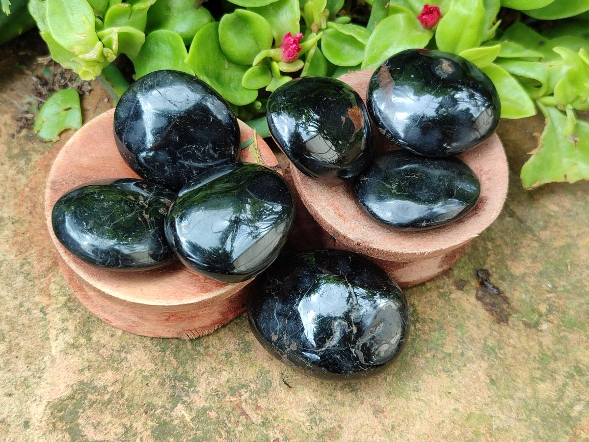 Polished Black Tourmaline Mini Galets x 70 From Madagascar