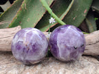 Polished Chevron Amethyst Spheres x 2 From Madagascar