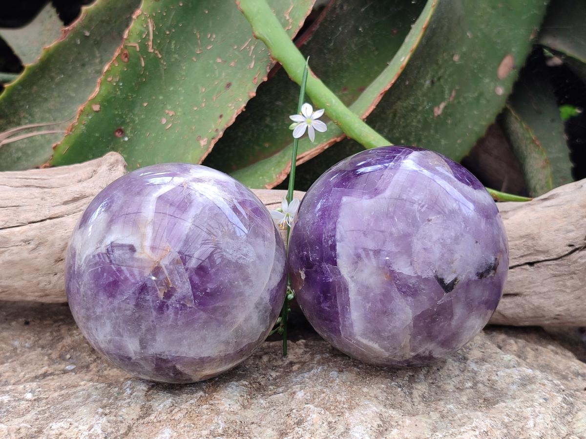 Polished Chevron Amethyst Spheres x 2 From Madagascar