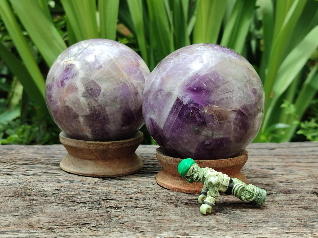 Polished Chevron Amethyst Spheres x 2 From Madagascar
