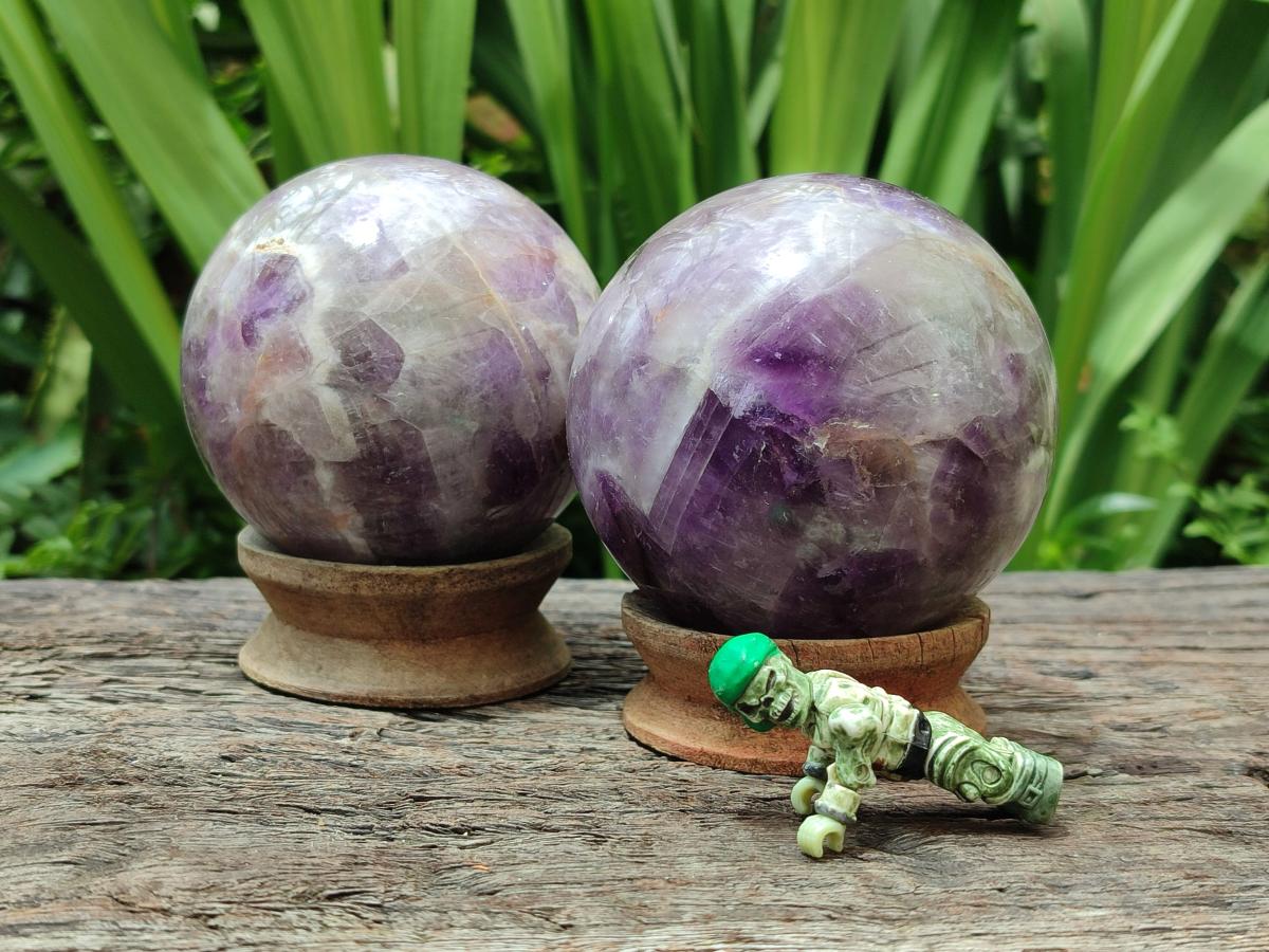 Polished Chevron Amethyst Spheres x 2 From Madagascar