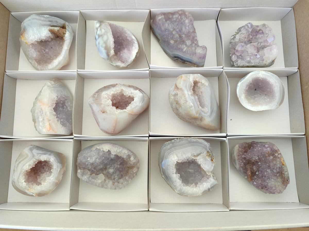 Polished Mixed Agate Geodes x 12 From Maintirano, Madagascar