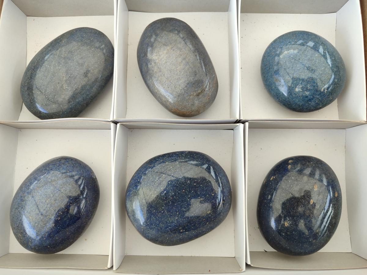 Polished Lazulite Galets x 6 From Madagascar