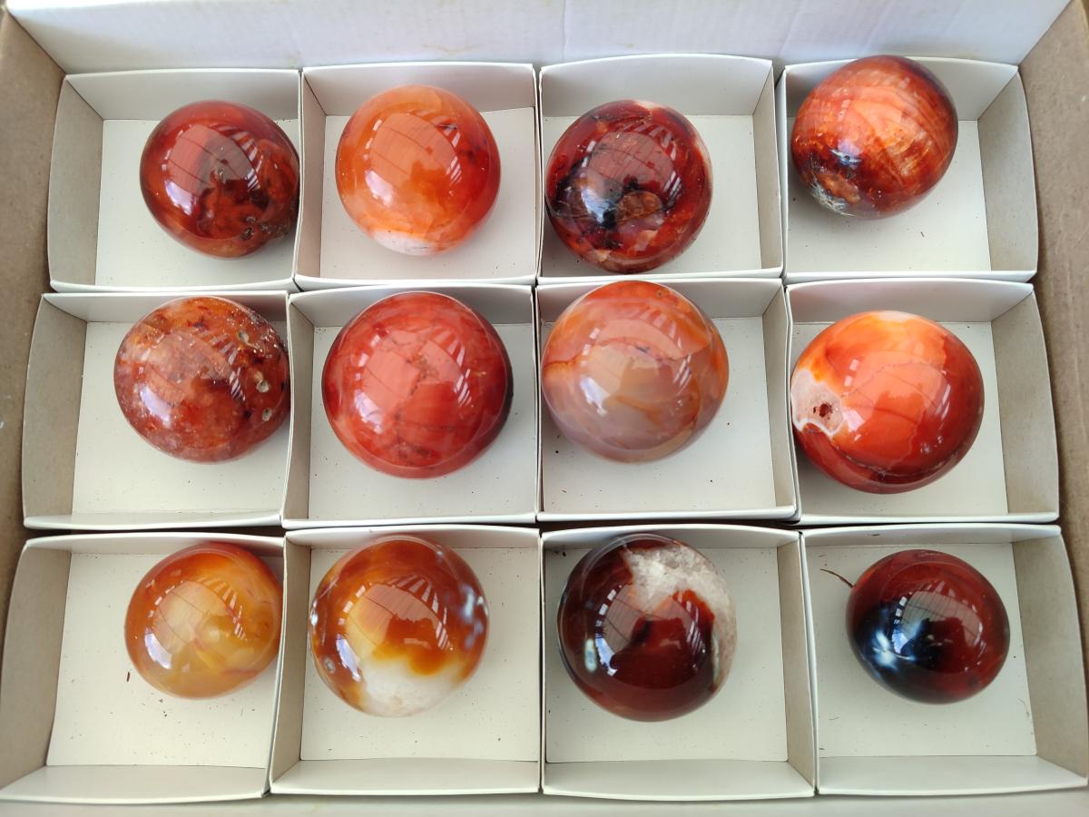 Polished Carnelian Agate Gemstone Spheres x 12 From Madagascar