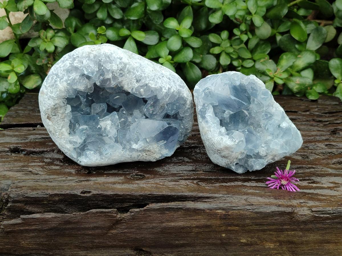 Natural Blue Celestite Geode Specimens x 2 From Sakoany, Madagascar