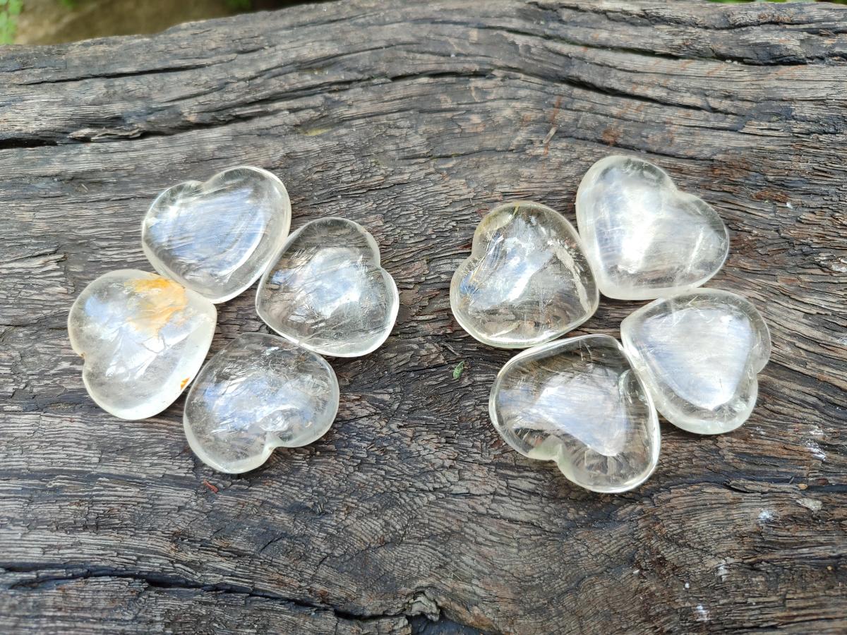 Polished Rock Crystal Hearts x 20 From Amoron’i Mania, Madagascar