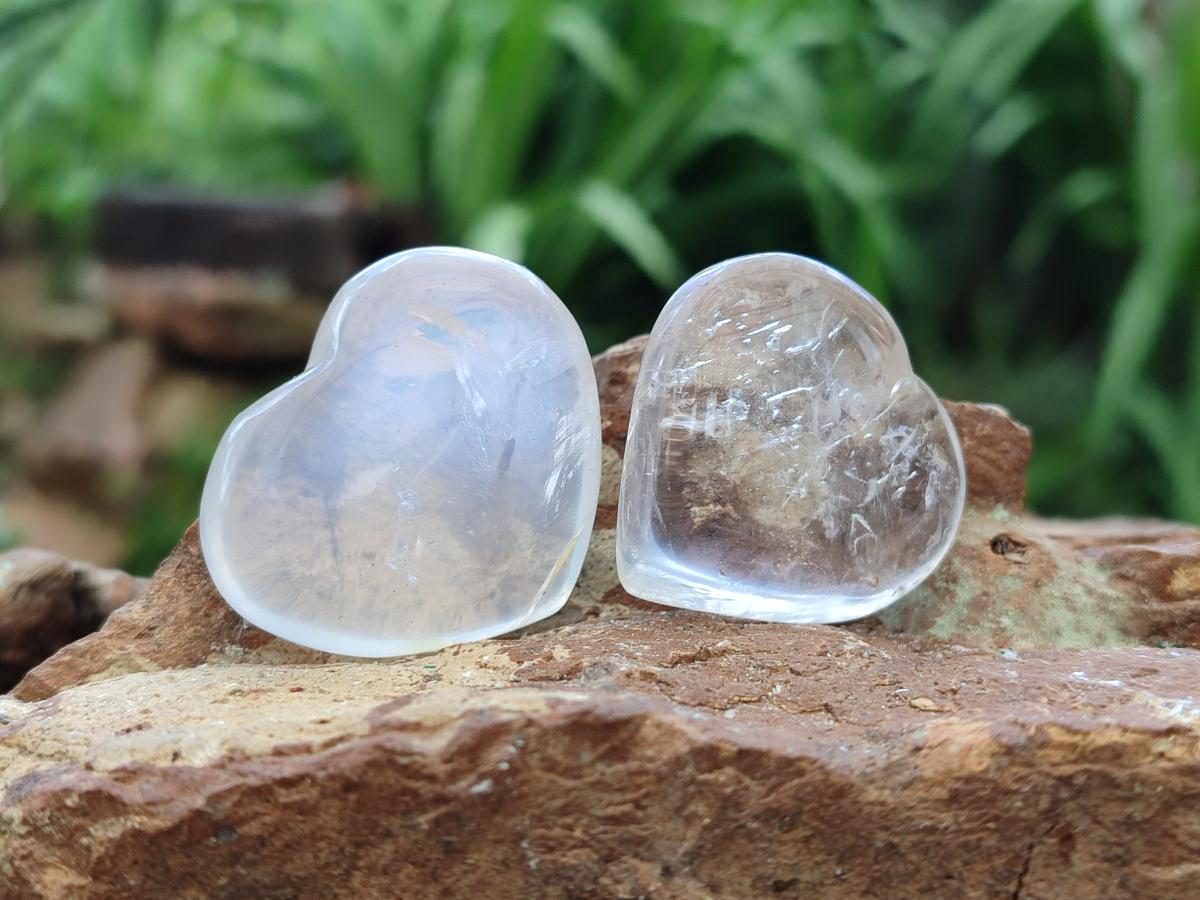 Polished Rock Crystal Hearts x 20 From Amoron’i Mania, Madagascar