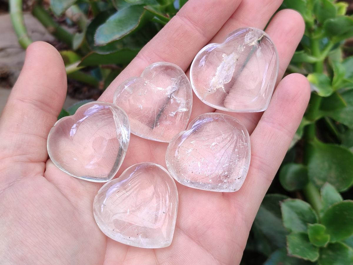 Polished Rock Crystal Hearts x 20 From Amoron’i Mania, Madagascar