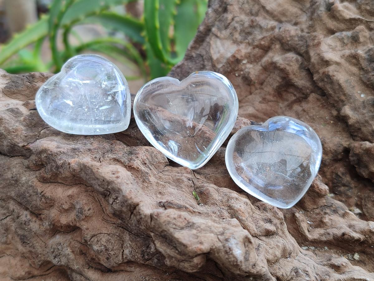 Polished Rock Crystal Hearts x 20 From Amoron’i Mania, Madagascar
