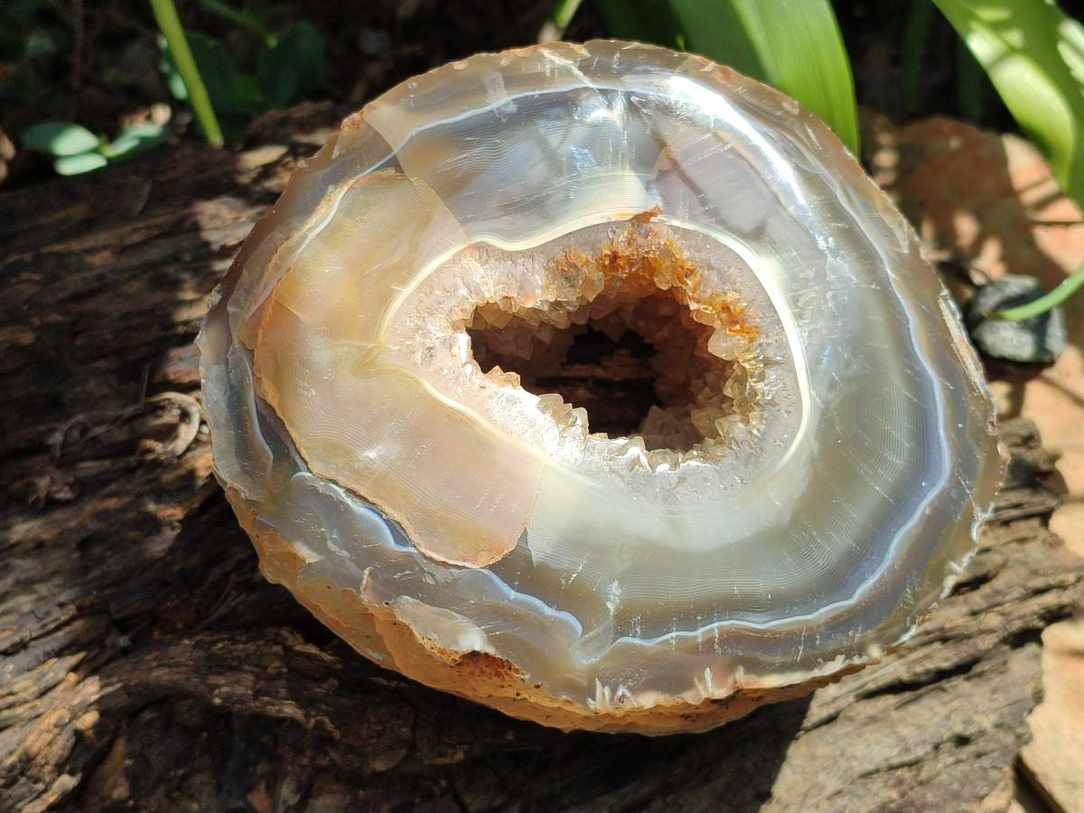 Polished Banded Agate with Crystalline Geode x 1 From Maintirano, Madagascar