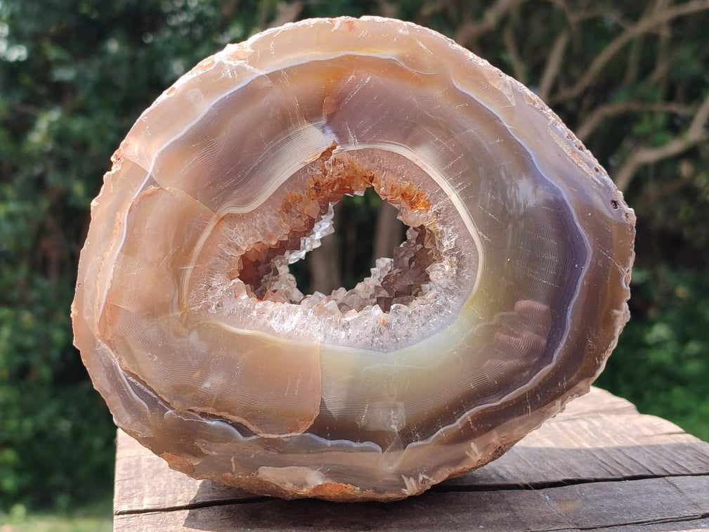 Polished Banded Agate with Crystalline Geode x 1 From Maintirano, Madagascar