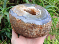 Polished Banded Agate with Crystalline Geode x 1 From Maintirano, Madagascar