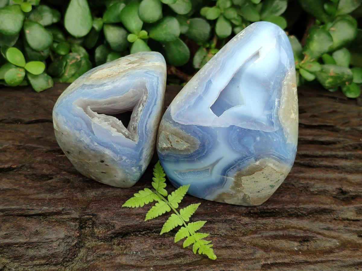 Polished Blue Lace Agate Standing Free Forms x 2 From Nsanje, Malawi