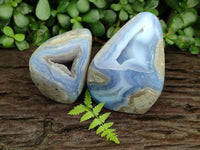 Polished Blue Lace Agate Standing Free Forms x 2 From Nsanje, Malawi