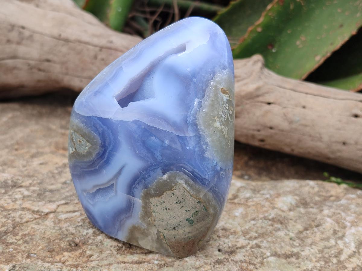 Polished Blue Lace Agate Standing Free Forms x 2 From Nsanje, Malawi