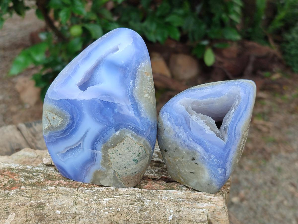 Polished Blue Lace Agate Standing Free Forms x 2 From Nsanje, Malawi