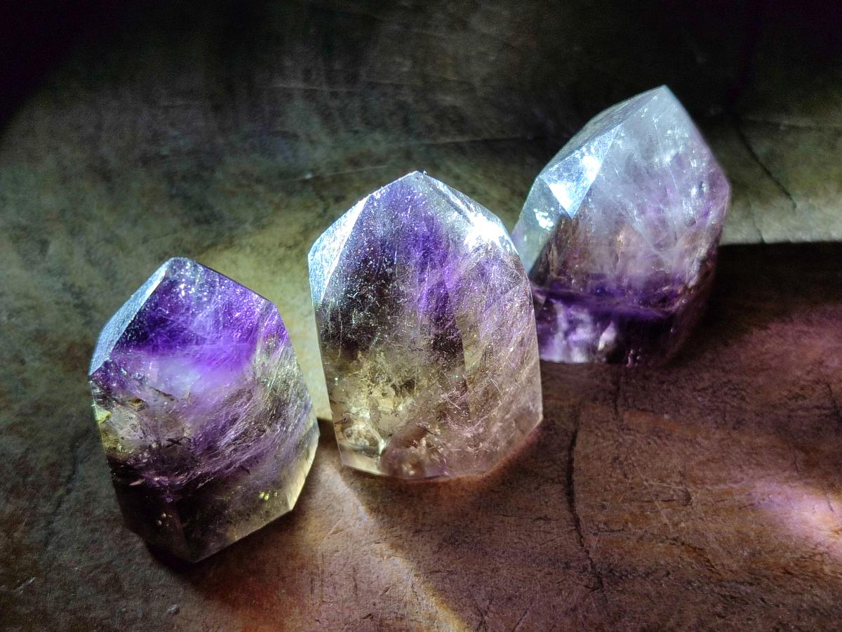 Polished Window Amethyst Crystals x 12 From Akansobe, Madagascar