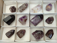 Polished Window Amethyst Crystals x 12 From Akansobe, Madagascar