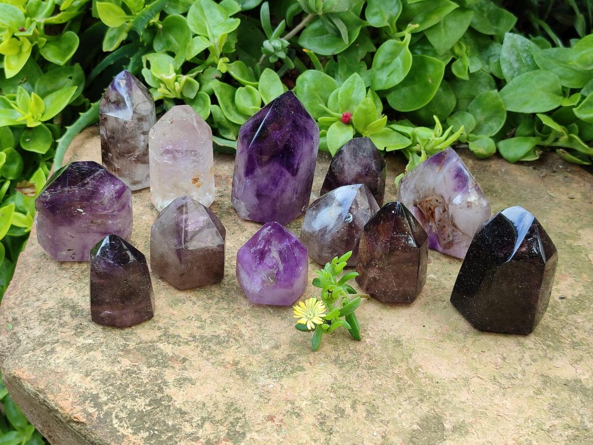 Polished Window Amethyst Crystals x 12 From Akansobe, Madagascar