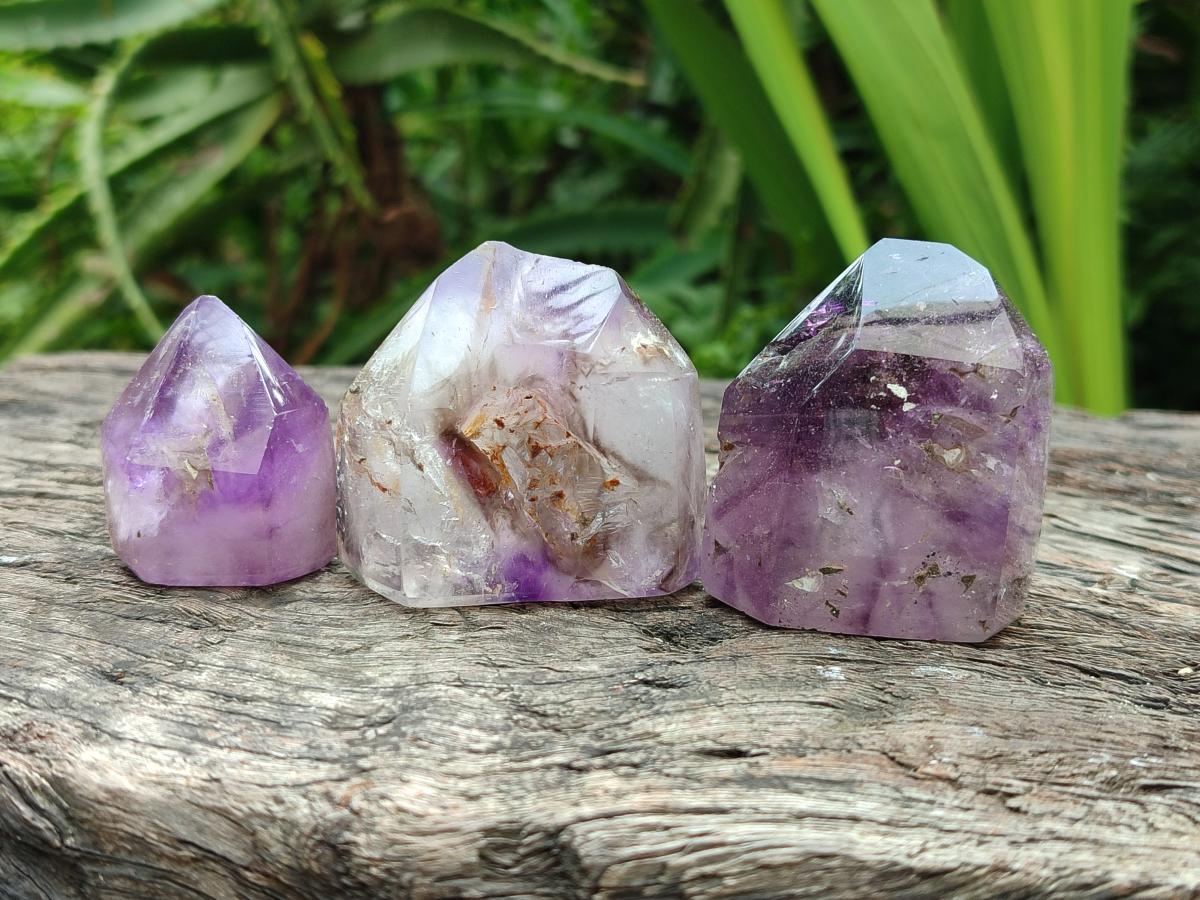 Polished Window Amethyst Crystals x 12 From Akansobe, Madagascar