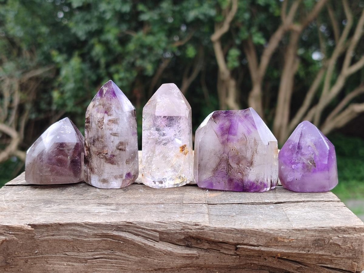 Polished Window Amethyst Crystals x 12 From Akansobe, Madagascar