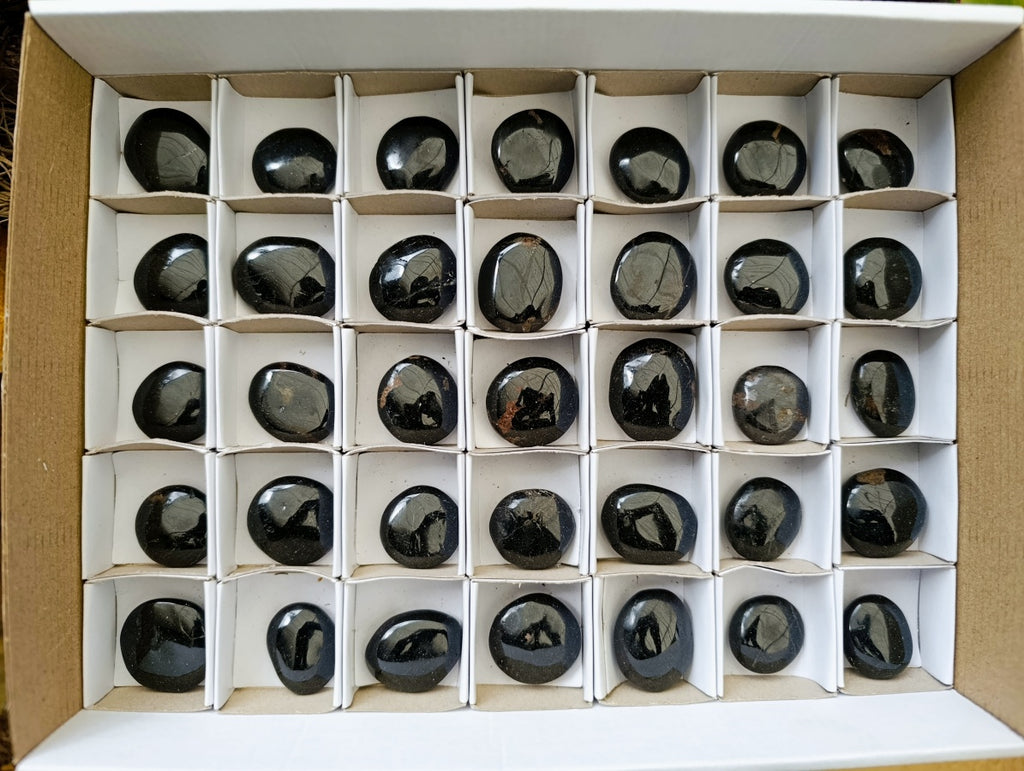 Polished Mini Black Tourmaline Galets x 35 From Madagascar