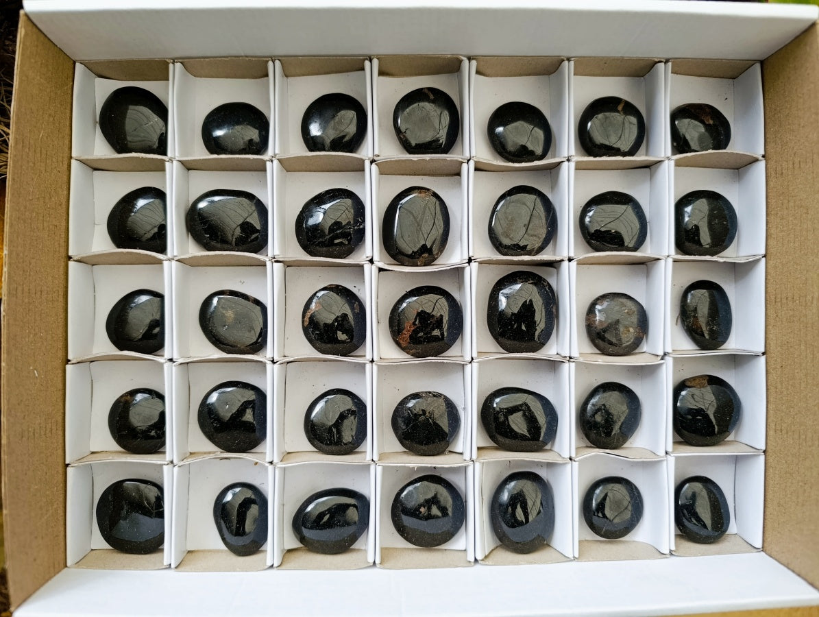 Polished Mini Black Tourmaline Galets x 35 From Madagascar