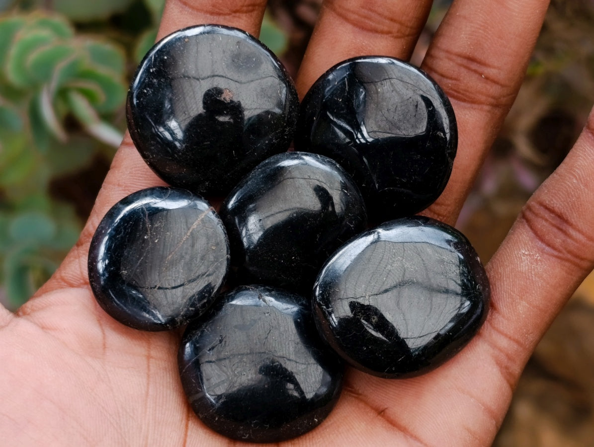 Polished Mini Black Tourmaline Galets x 35 From Madagascar