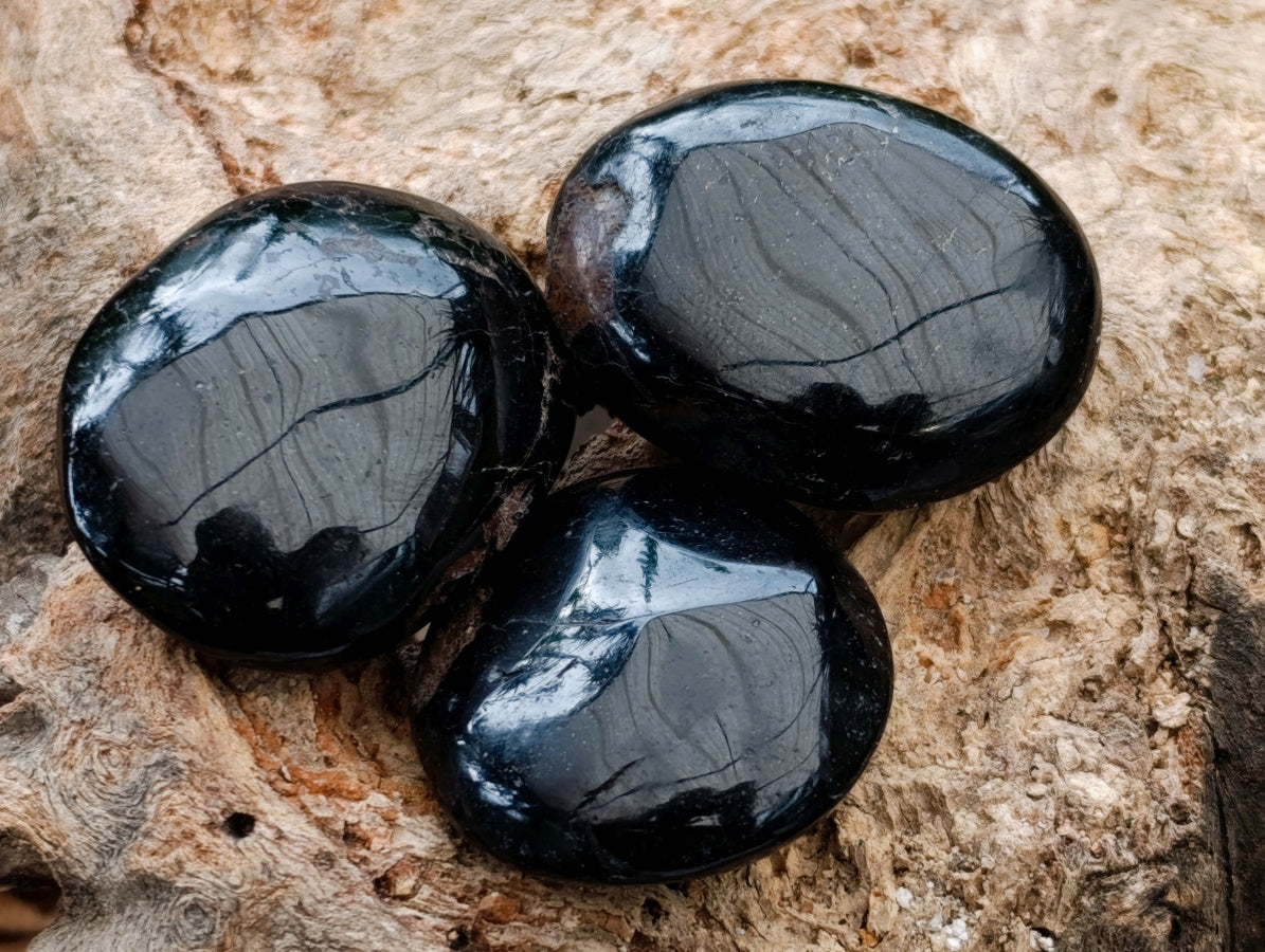 Polished Mini Black Tourmaline Galets x 35 From Madagascar