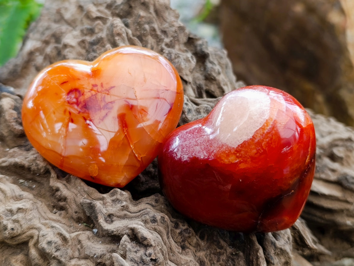 Polished Carnelian Agate Gemstone Hearts x 6 From Madagascar - Toprock Gemstones and Minerals 