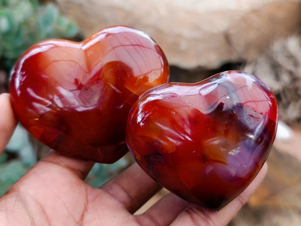 Polished Carnelian Agate Gemstone Hearts x 6 From Madagascar - Toprock Gemstones and Minerals 
