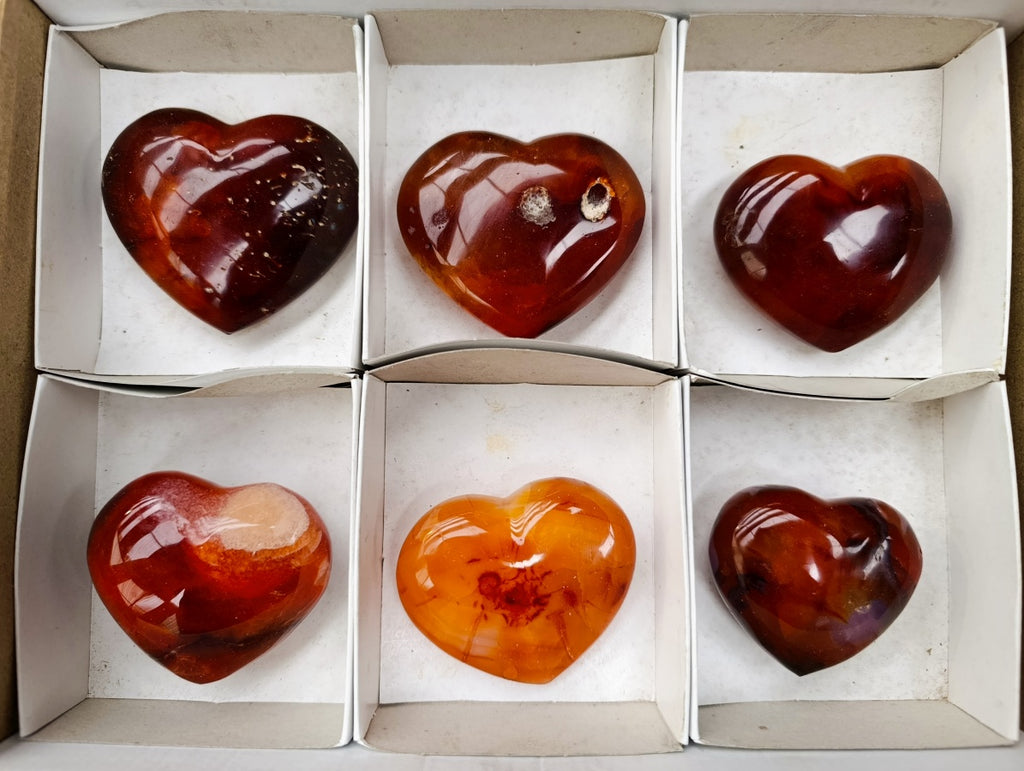 Polished Carnelian Agate Gemstone Hearts x 6 From Madagascar - Toprock Gemstones and Minerals 