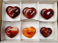Polished Carnelian Agate Gemstone Hearts x 6 From Madagascar