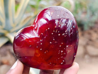 Polished Carnelian Agate Gemstone Hearts x 6 From Madagascar