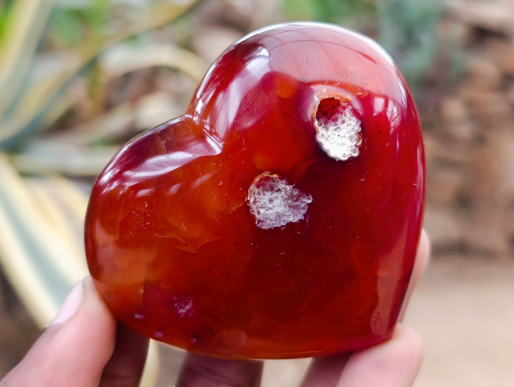 Polished Carnelian Agate Gemstone Hearts x 6 From Madagascar - Toprock Gemstones and Minerals 