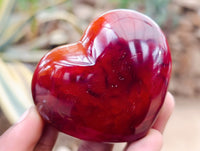 Polished Carnelian Agate Gemstone Hearts x 6 From Madagascar