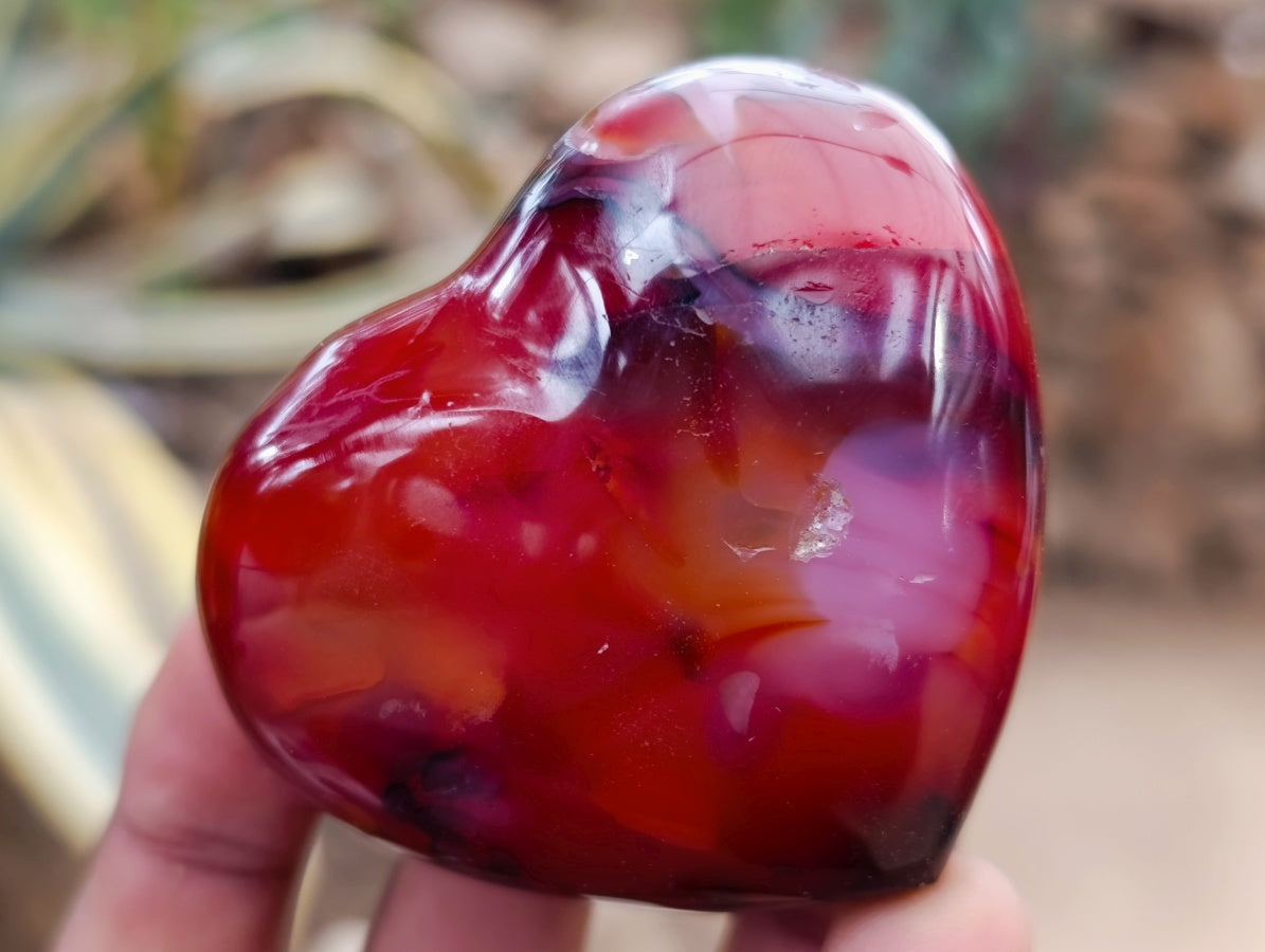 Polished Carnelian Agate Gemstone Hearts x 6 From Madagascar