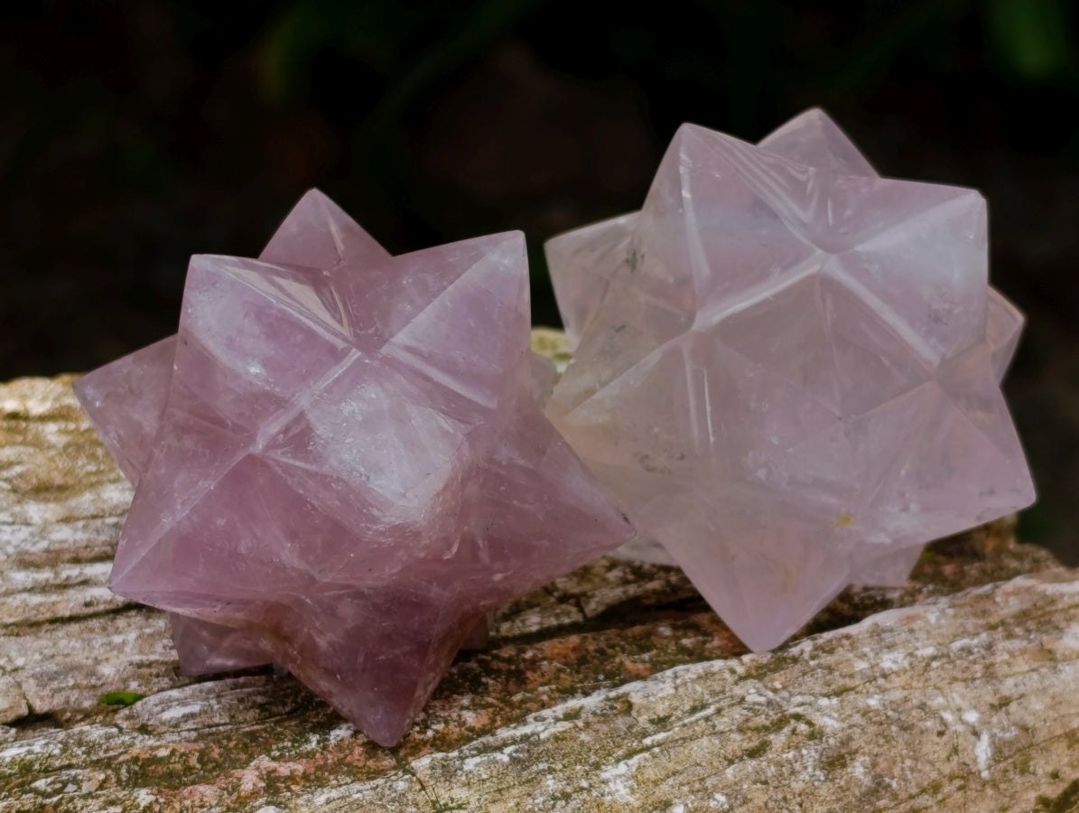 Hand Made Gemmy Rose Quartz Merkabahs x 2 From Madagascar - Toprock Gemstones and Minerals 
