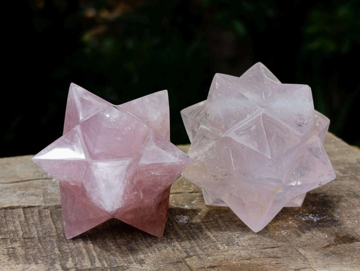 Hand Made Gemmy Rose Quartz Merkabahs x 2 From Madagascar