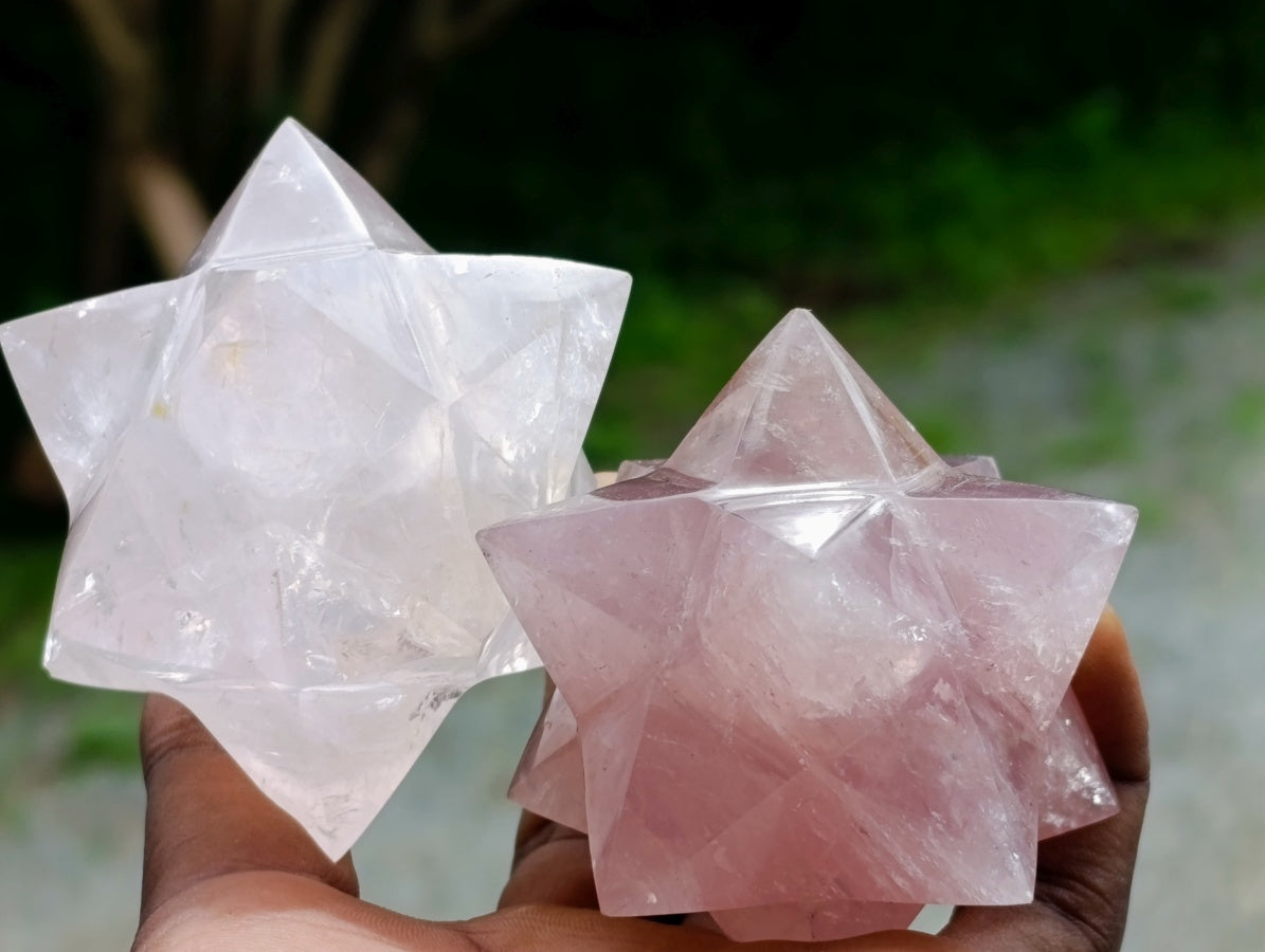 Hand Made Gemmy Rose Quartz Merkabahs x 2 From Madagascar