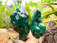 Polished Flower Banded Malachite Free Forms x 3 From Congo