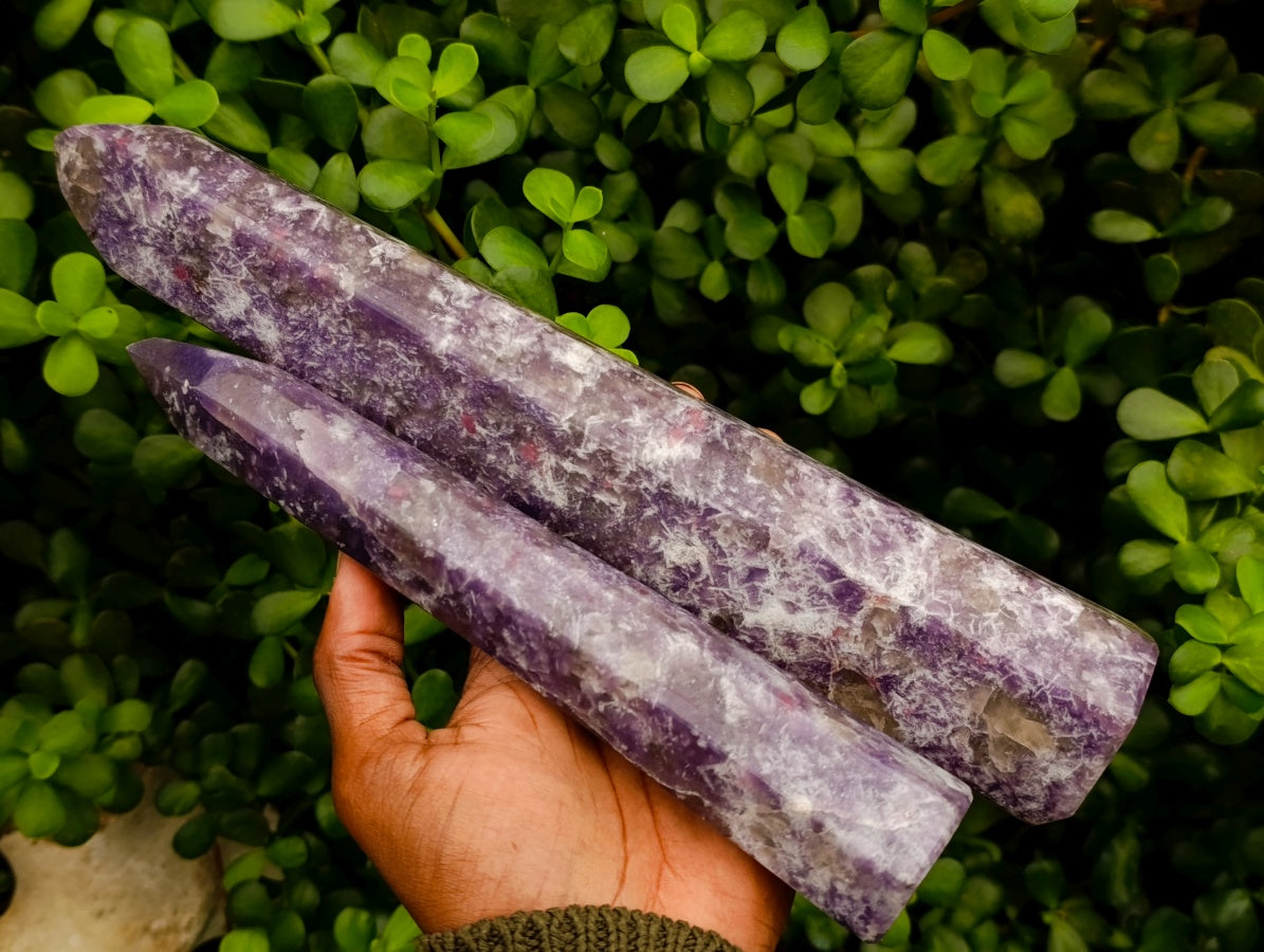 Polished Lepidolite With Pink Rubellite Tourmaline Towers x 2 From Ambatondrazaka, Madagascar