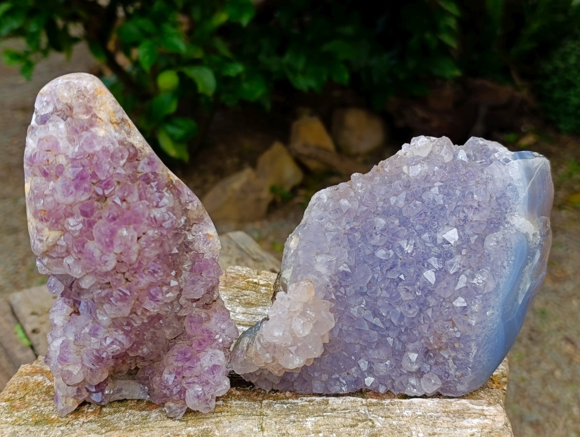 Polished On One Side Agate and Amethyst Display Pieces x 3 From Madagascar