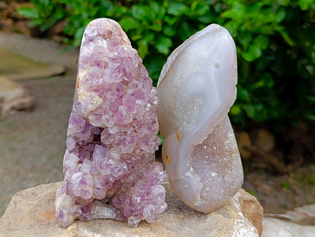 Polished On One Side Agate and Amethyst Display Pieces x 3 From Madagascar