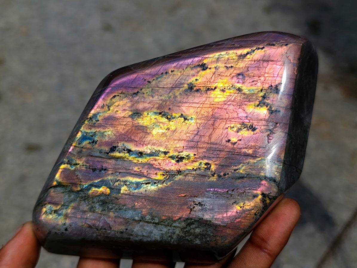 Polished Rare Purple Sunset Flash Labradorite Standing Free Forms x 2 From Madagascar