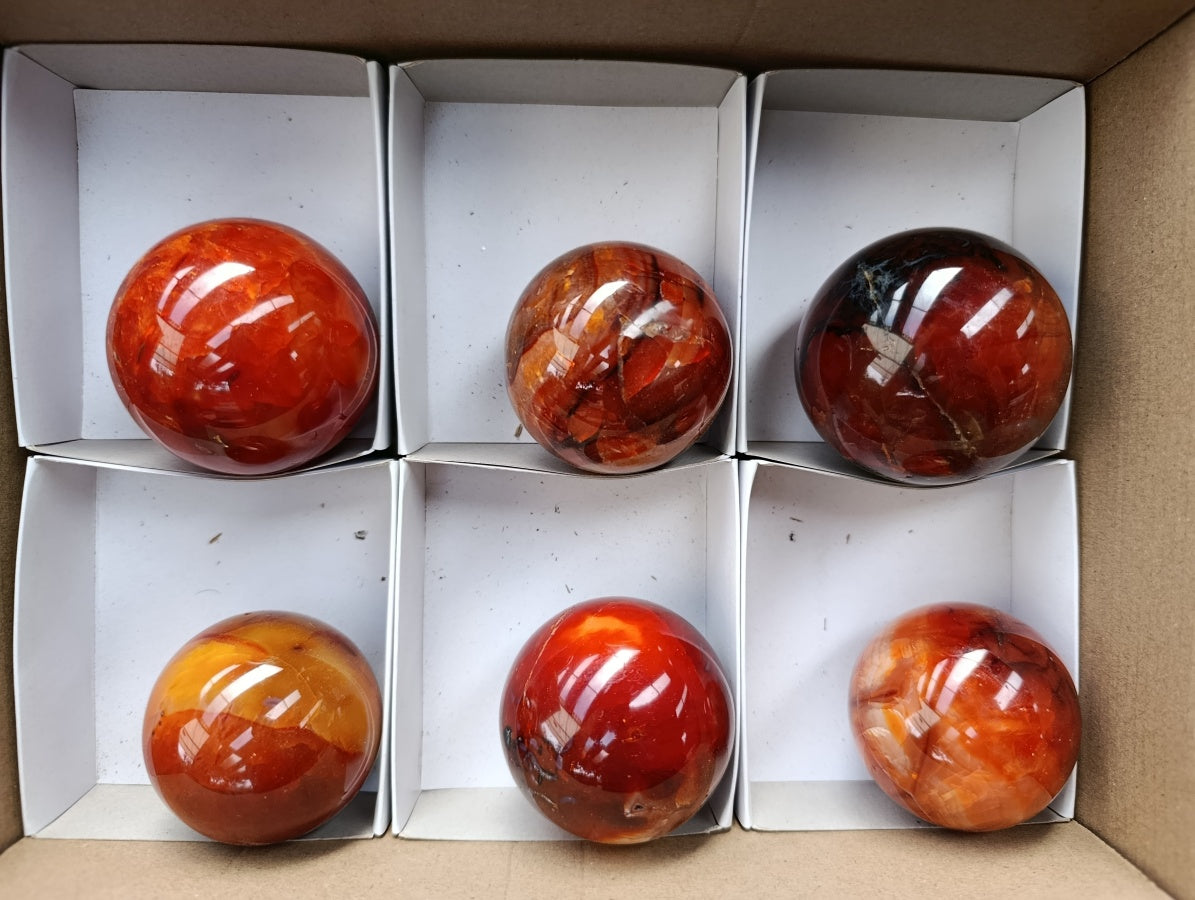 Polished Carnelian Agate Gemstone Spheres x 6 From Madagascar