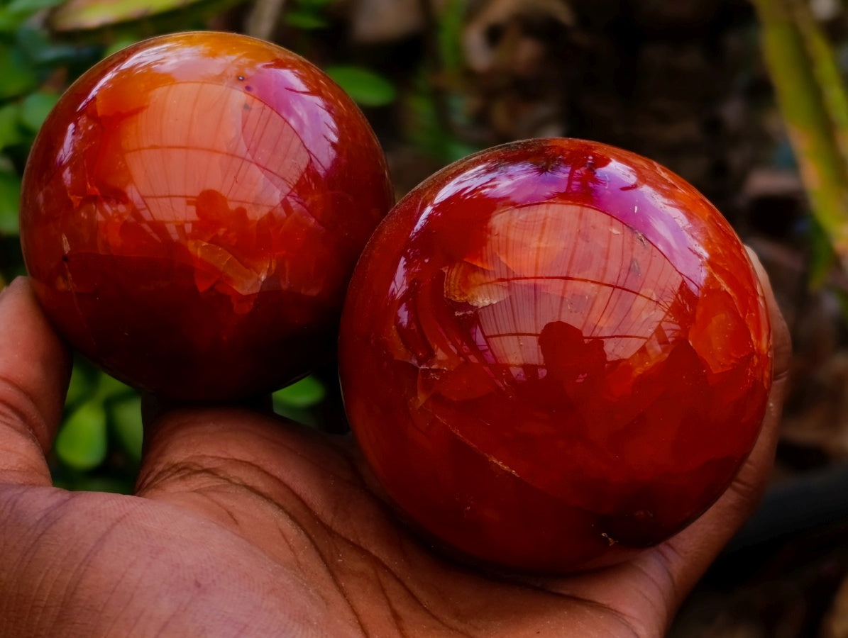 Polished Carnelian Agate Gemstone Spheres x 6 From Madagascar