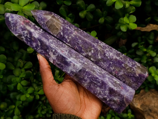 Polished Lepidolite With Pink Rubellite Tourmaline Towers x 2 From Ambatondrazaka, Madagascar