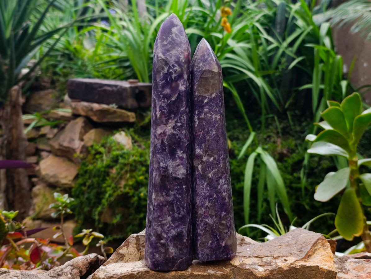 Polished Lepidolite With Pink Rubellite Tourmaline Towers x 2 From Ambatondrazaka, Madagascar