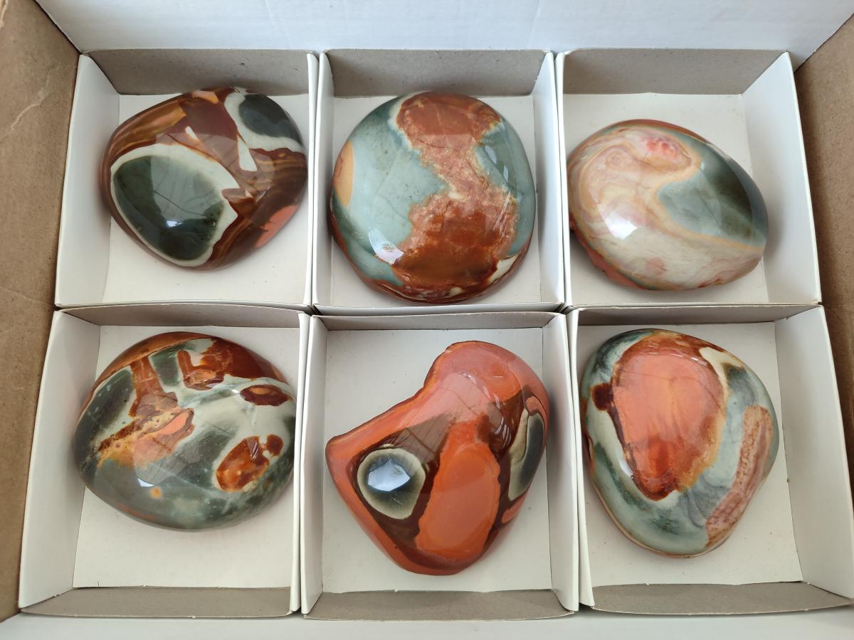 Polished On One Side Polychrome Jasper Nodules x 6 From NW Coast, Madagascar